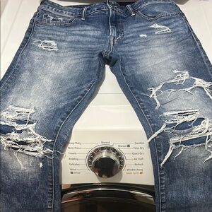 American Eagle Outfitters Blue Skinny Jeans with Distressed Details